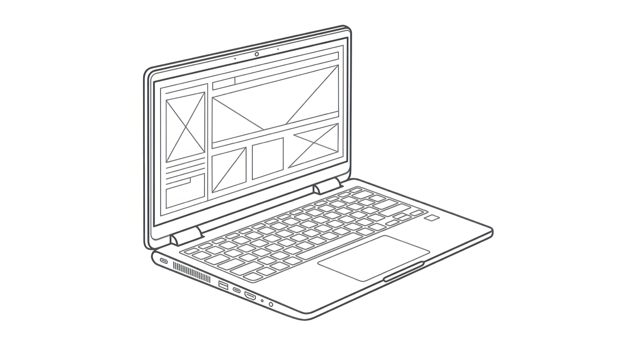 Wireframe-макет сайта на экране ноутбука